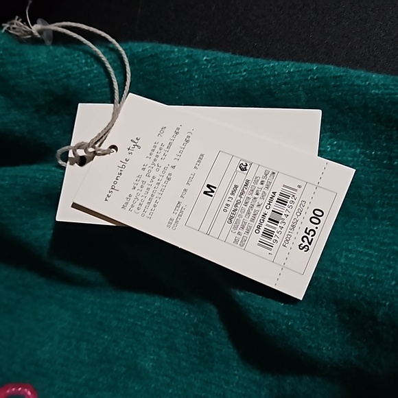 A New Day Jade Green & Pink Sequin Sweater "Ciao" NWT Size Med - Picture 7 of 9